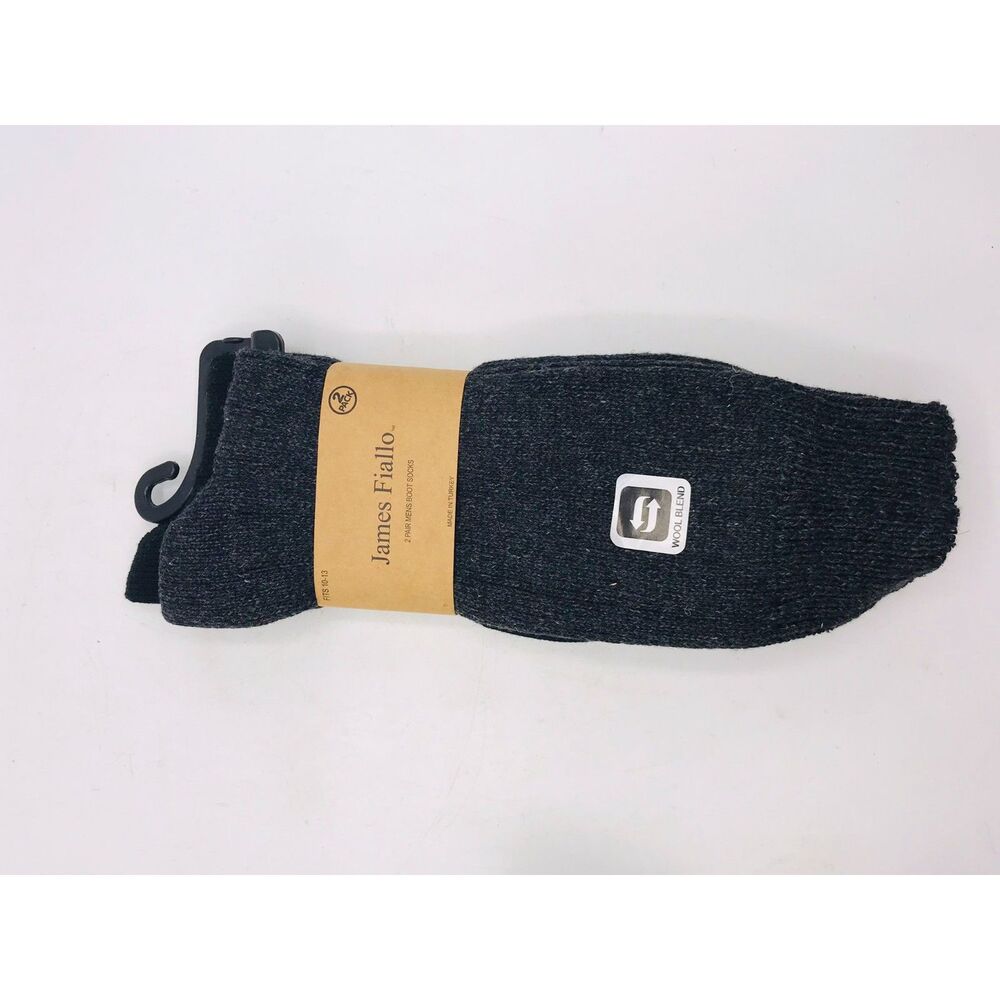 2 Pack Mens Boot Socks James Fiallo Wool Blend Black Winter, Classic, Cozy, Ski